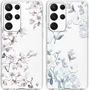 [Foonary] 2 Pack Clear Print Phone Case Compatible with Samsung Galaxy A13 4G 6.6", Slim Soft Silicone with Flower Design Aesthetics Transparent Pattern Cases, Shockproof Bumper Protector Cover