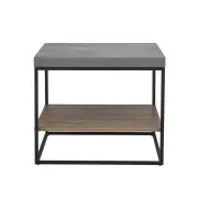 Design Square Modern Open Shelf Nightstand End Side Lamp Table - Black Metal Legs - Cement Grey