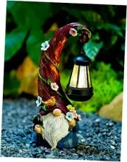 Gnome Garden Decor Statue Solar Gnomes Decorations for Yard with Lantern Light