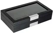 12 Ebony Wood Watch Box Display Case Storage Jewelry Organizer with Glass Top, S