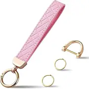 [Weixiltc] Leather Wristlet Keychain, Car Key Chain Holder with 2 Key Ring and Anti-Lost D Ring, Key Fob Wristband for Women