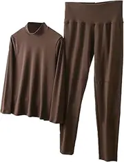 [Generic] Warm Undershirt Men Long Sleeve Thermal Pajamas for Women High Neck Fleece Lined Thermal Pajamas Winter Tops Casual Slim Tops 1 Pack Pants 1 Pack Tops 2 Pieces Thermal Tops for Women (b-Coffee, XXL)