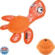 Qonline Squeaky Turtle Dog Toy, Treat Dispensing Rubber Ball, Bite Resistant