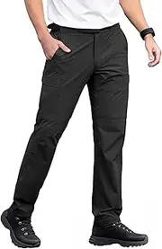 [Aicall] Men's Elastic Waist Hiking Pants Water Resistant Quick-Dry Lightweight Outdoor Sweatpants