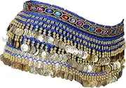 [Tadill] Belly Dance Hip Scarf Sequins Skirt Waist Chain Hip Belt for Dancer Stage Performance Rumba Samba, Blue
