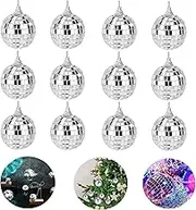 12Pcs 3CM Mirror Reflective Lighting Disco Ball,Cake Decoration,Reflective Mirror Ball with Rope and Ball Cover,for Decoration Party,Festival,Birthday,Wedding