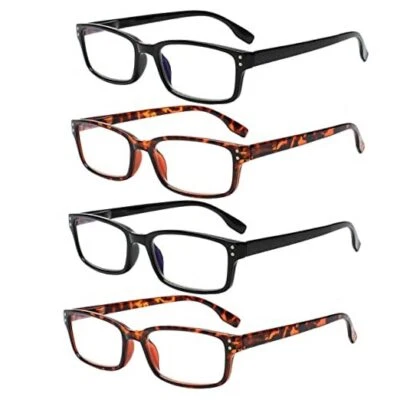 4 Pack Reading Glasses for Women/Men Spring 2 Black 2 Tortoise 1.5 Diopters