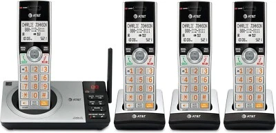 AT&T CL82407 DECT 6.0 4-Handset Cordless Phone for Home 4 Handsets, Silver