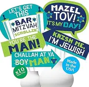 Big Dot of Happiness Funny Blue Bar Mitzvah - Boy Party Photo Booth Props Kit - 10 Piece