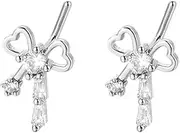 [Niaspi] 2Pcs Bowknot L-Shaped Nose Rings Studs 20G Surgical Steel CZ Bow Thin Nose Studs Rings Minimalist Hypoallergenic Nostril Piercing Jewelry for Women