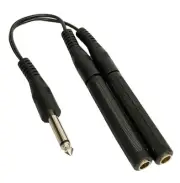 1/4" 6.35mm TS Mono Plug Male to Dual 1/4" 6.35mm Mono Female Splitter Adapter