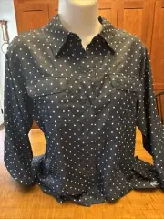 MAGELLAN Outdoors Fish Gear Long Sleeve Shirt Blue & White Polka Dot, Medium NWT