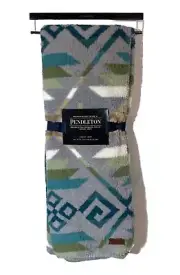Pendleton Aztec Sherpa Fleece Soft Blanket Throw Southwest Gray Teal Blue 50x70