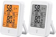 [2 Pack] TIQUS Hygrometer Humidity Gauge Indicator Digital Indoor Thermometer Room Temperature and Humidity Monitor with Touch Back Light White