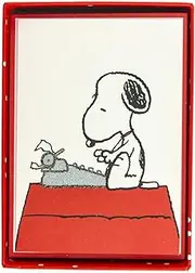 Graphique Peanuts Typewriter Boxed Notecards, 16 Snoopy at Typewriter Cards Embellished with Glitter, with Matching Envelopes and Storage Box, 3.25" x 4.75"