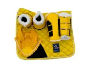 Horse English Saddle Pad Set Color Matching Ear Net/Bell & Brushing Boots