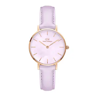 Daniel Wellington DW 手錶 Petite 28mm 春日花時系列真皮皮革錶-薰衣草紫錶盤 DW00100634