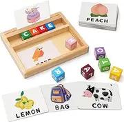 Coogam Wooden Blocks Spelling Game, Color Alphabet Letters Matching Flash Cards ABC Sight Words Learning Educational Montessori Puzzle for Preschool Kids Boys Girls Age 3 4 5 Years Old