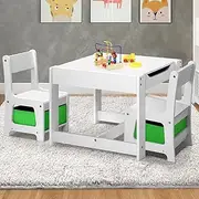 OIKITURE 3-in-1 Kids Table and Chair Set, Children Activity Table Desk Sets Storage Drawer Box Toys Play Activity Desk, Toddler Double-Sided Chalkboard Detachable Tabletop for Drawing Eating Reading
