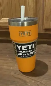 Yeti 26 oz. Rambler Cup with straw lid- King Crab Orange