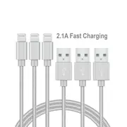 [3 Pack] 2M USB 2.1A Fast Charger Cable Naylon Braided For Apple iPhone 14 13 12 11 XR X S Max Charging Cord - Silver