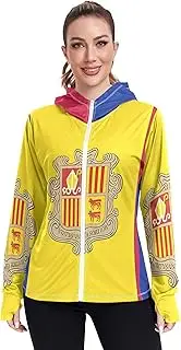 [GAIGEO] Rash Guard for Women Swim Andorra Flag Quick Dry Fit UV Sun Shirts Long Sleeve Hoodie SPF 50 S