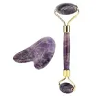 Natural Amethyst Double Head Jade Stone Roller & Guasha Scrapping Plate Face MAI