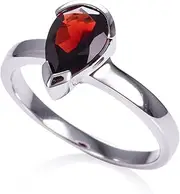 [namana] 925 Sterling Silver Garnet Ring For Women, Sterling Silver Ring with a Natural Garnet Gemstone, Silver Rings For Women with Pear-Shaped Garnet Gemstones