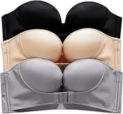 [Generic] The Running Girl Sports Bra Womens 3PCS Solid Color Strapless Non Slip Adjustment Rimless Dress Bra D Cup 36 C