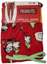 Ladies Brilliant Red Peanuts Snoopy Lounge Sleep Jogger Pants Size L (12-14)