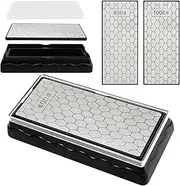 Double-Sided Diamond Sharpening Stone, Kalolary Knife Sharpener Stone Whetstone Honeycomb Surface Plate with Non-slip Base for Scissors Knives Outdoor Kitchen Sharpen Tools (400/1000 Grit, 150 x 63mm)