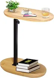 KUKKUME Side Table C Shape Height Adjustable Small Table Bamboo Wood and Metal Coffee Table Sofa Table Side Table Sofa Table Bed Table for Living Room Bathroom Bed Sofa and Coffee