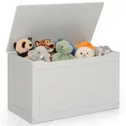 Babyjoy Kids Toy Storage Box Wooden Clothes Organizer w/Safety Hinged Lid Nursery Room Playroom Cabinet Gray