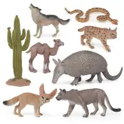 Desert Wild Animal Model Figures Playsets 8 PCS Cactus Armadillo Camel Fennec...