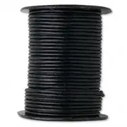 Cord, Leather, 25 Yard Spool Dyed Black Leather 2mm Round Bulk Cord