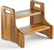 Wooden Two Step Stool Heavy Duty 2 Step Stool Holds up to 300Lb Kichen/Bathroom