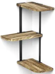 Love-Kankei Corner Shelf Wall Mount of 3 Tier Rustic Wood Floating Shelves for B