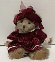 NWT Russ Berrie Plush Alexandra Teddy Bear Toy Velvet Red Dress Cottagecore
