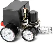 QWORK Air Compressor Pressure Switch Control Valve, 90-120PSI Pressure Regulator with Pressure Gauges Fittings Set
