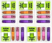 500pcs/5 Pack Sign Here Tabs Post It Flags, Fluorescent Sign Here Arrow Stickers/Labels with Dispenser Sticky Note Signature Flag Page Index Markers Supplies for Office School Notary Books Notebook