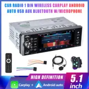 5.1" Single DIN Car Radio Stereo Wireless CarPlay Auto AUX USB Bluetooth w/ MIC