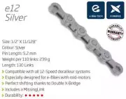 KMC E12 12 Speed E-Bike Chain — 130 Links Silver E Bicycle 12spd E12