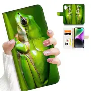 ( For iPhone 16 Plus ) Wallet Flip Case Cover AH26107 Green Frog