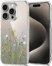 Unov Case Compatible with iPhone 15 Pro Max Case Clear with Design Embossed Floral Pattern Soft TPU Bumper Slim Protective 6.7 Inch (Flower Bouquet)