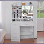 Dressing Table Makeup Desk with 10 LED Lighted Mirror and 5 Drawers Vanity Table