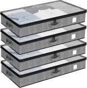 Fixwal Under Bed Storage Containers 4 Pack of Low Profile Organizers grey