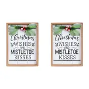 2x LVD MDF Christmas Wishes Sign Wall Hanging Home/Room Bedroom Decor 22x30cm