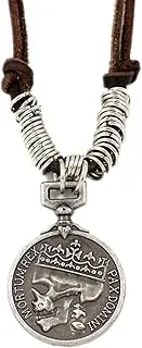 [ODETOJOY] Classic Skeleton Brown Genuine Leather Pendant Necklace Skull Steampunk Chunky Pendants Jewelry for Men Choker, Metal, botswana-agate