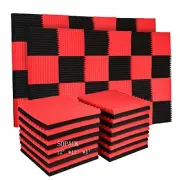 50 Pack Acoustic Panels Soundproof Studio Foam for Walls Sound 50Pack Black&Red