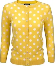 [YEMAK] Women's Cute Polka Dot Jacquard Crewneck Button Down Sweater Cardigan MK3104